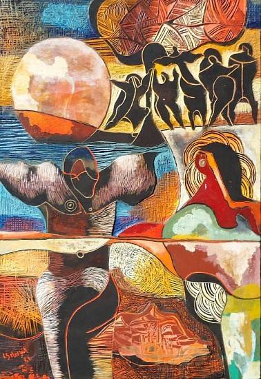 LUCKY SIBIYA, MEMORIES OF A ZULU VILLAGE
ACRYLIC ON CARVED WOOD