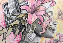 21 annunciation leticia with pink lillies 180 x 132 chalk pastel and charcoal on paper