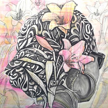 2 annuciation frida with hoop earring 112 x 112 chalk pastel and charcoal on paper 2018