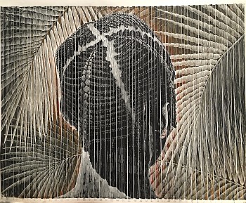 b lino print patience with shimmering palm 63 x 82 framed size 87 x 105 folded linolium print on paper with string system 002