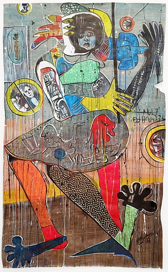 BLESSING NGOBENI, VOICE OF SELF
2018, ACRYLIC, COLLAGE AND FABRIC ON PAPER