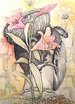 1 braid bun with sunglasses and leopard sweater 160 x 114 chalk pastel and charcoal on paper