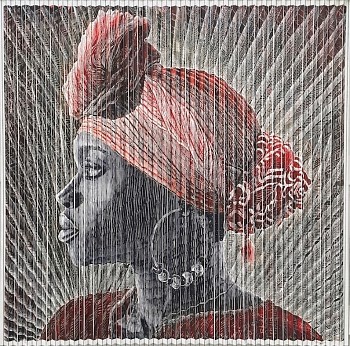 a Lino Leticia with Fan Palm folded Linolium print on paper with string system 62 x 62 framed size 86 x 86 1