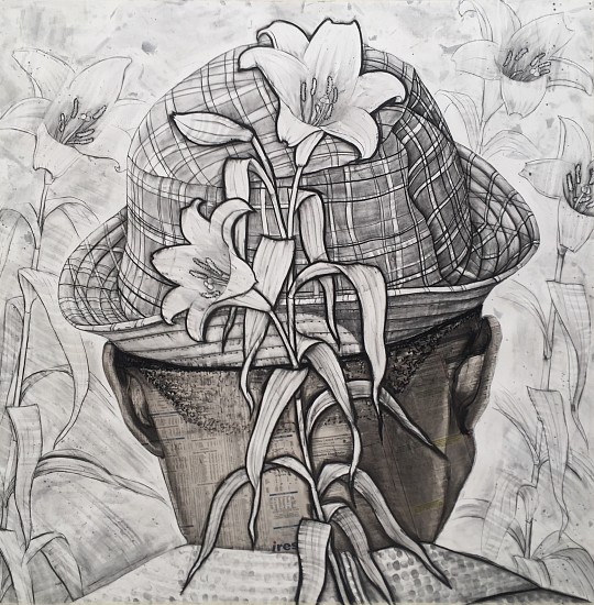 GARY STEPHENS, THE PLAID HAT
2018, CHARCOAL AND NEWSPRINT ON PAPER