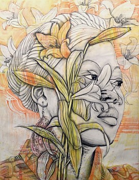 3 annunciation iziane with orange dress 147 x 114 chalk pastel and charcoal on paper