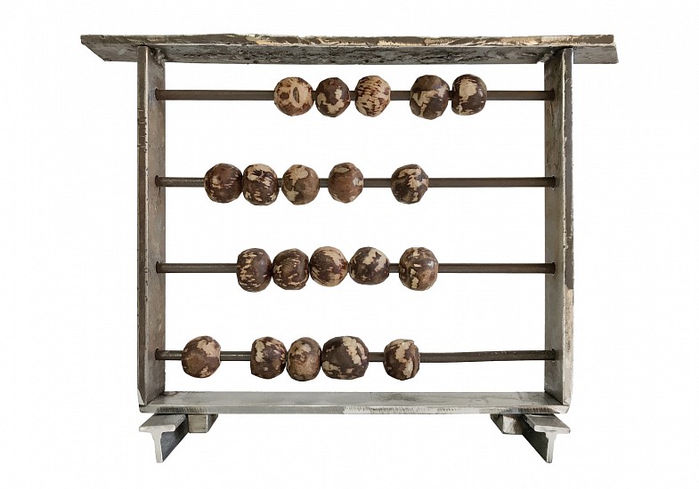 MICHAEL MACGARRY, ABACUS REX II
2020, VEGETABLE IVORY (HYPHAENE PETERSIANA), ACID-ETCHED SALVAGED STEEL, CLEAR-COAT