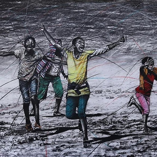 PHILLEMON HLUNGWANI, HAPPINESS IS MUCH GREATER
2020, CHARCOAL AND PASTEL ON PAPER
