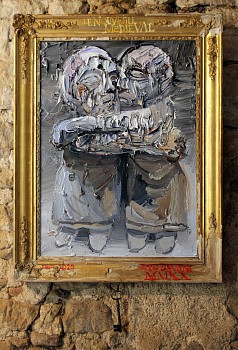 Nigel Mullins. Le Nouveau Medieval, 2020, oil on wood and frame, with key, 100 x 60cm