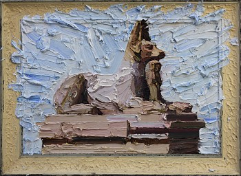 nigel mullins. anubis 2018 oil on supawood and frame 48 x 65 cm