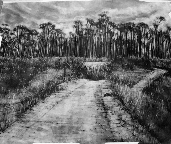 CORLIE DE KOCK, ON THE WAY TO THE CLAY DAM
2020, CHARCOAL ON FABRIANO PAPER
