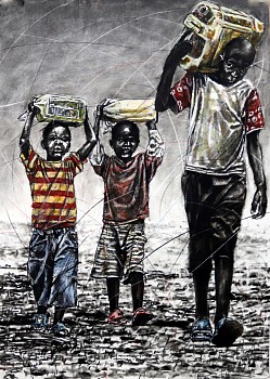 phillemon hlungwani idle hands make a man poor ku kshama hi mavoko swi chela vusiswana ii 105 x 75 cm charcoal and pastel on paper