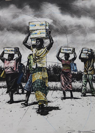 PHILLEMON HLUNGWANI, MANANA, U N'WANSATI LOYI NDZI N'WI TIVAKU WA MATIMBA II (MOM, YOUR ARE THE STRONGEST WOMAN I KNOW II)
2021, CHARCOAL AND DRY PASTEL ON COTTON PAPER