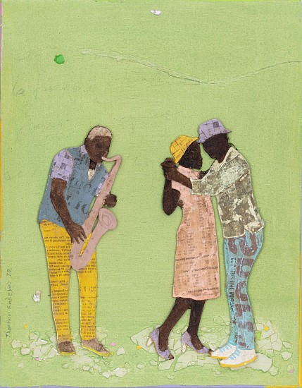 THONTON KABEYA, MOZIKI STREET SERIES VII
2022, SCULPTED CANVAS, ACRYLIC, WALNUT POWDER AND NEWSPAPER INK TRANSFER