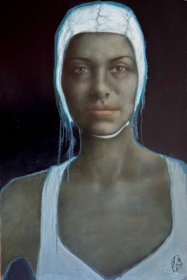 SHANY VAN DEN BERG, BATHER WITH WHITE CAP
2022, OIL ON BOARD