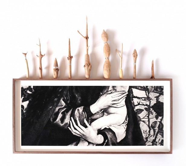 BARBARA WILDENBOER, STRING FIGURES (ASHERAH)
2025, ARCHIVAL INK ON COTTON PAPER, THREAD, POMEGRANATE, FIG, OLIVE & YELLOWWOOD