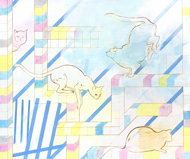 COLIJN STRYDOM, FOUR CATS
ACRYLIC INK AND PAINT ON BOARD