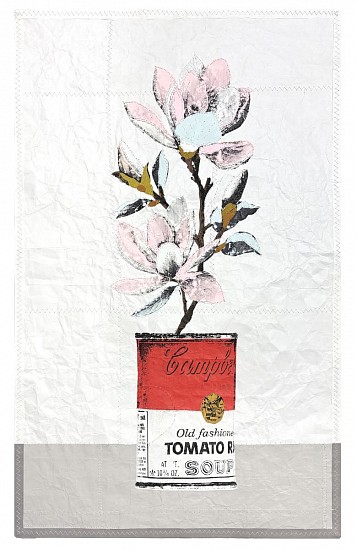 MICHAEL MACGARRY, ALLEGORICAL DISPLAY I
RECLAIMED PACKAGING PAPER, COTTON, ARCHIVAL TAPE, ACRYLIC SCREEN PRINT