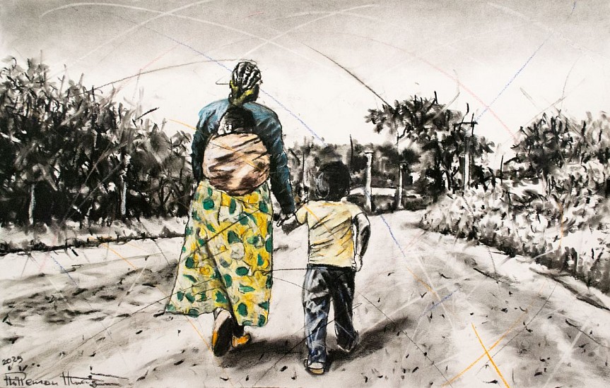 PHILLEMON HLUNGWANI, MAVOKO YA MANANA YA ENDLIWE HI KU OLOVA (MOTHER'S TOUCH IS GENTLE) IV
CHARCOAL AND CHALK PASTEL ON PAPER