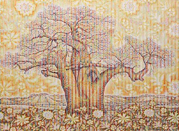 dawn baobab mapangubwe 114x 155cm chalk pastel on pleated paper 2025