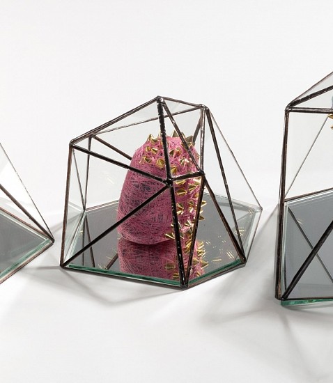 MARK RAUTENBACH, LEAVING HOME INSTALLATION, THIEF 6 (SHAMIELA AND THE 40 THIEVES SERIES / NOONOO SERIES)
NON-RECYCLABLE & INORGANIC MATTER, SEWING THREAD, PLASTIC CONICAL STUDS, GLASS, LEAD & MIRROR
