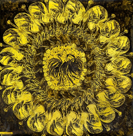 LADY SKOLLIE, OSTRICH MARRIAGE KALEIDOSCOPE
2025, LINOCUT, INK & CRAYON ON FABRIANO